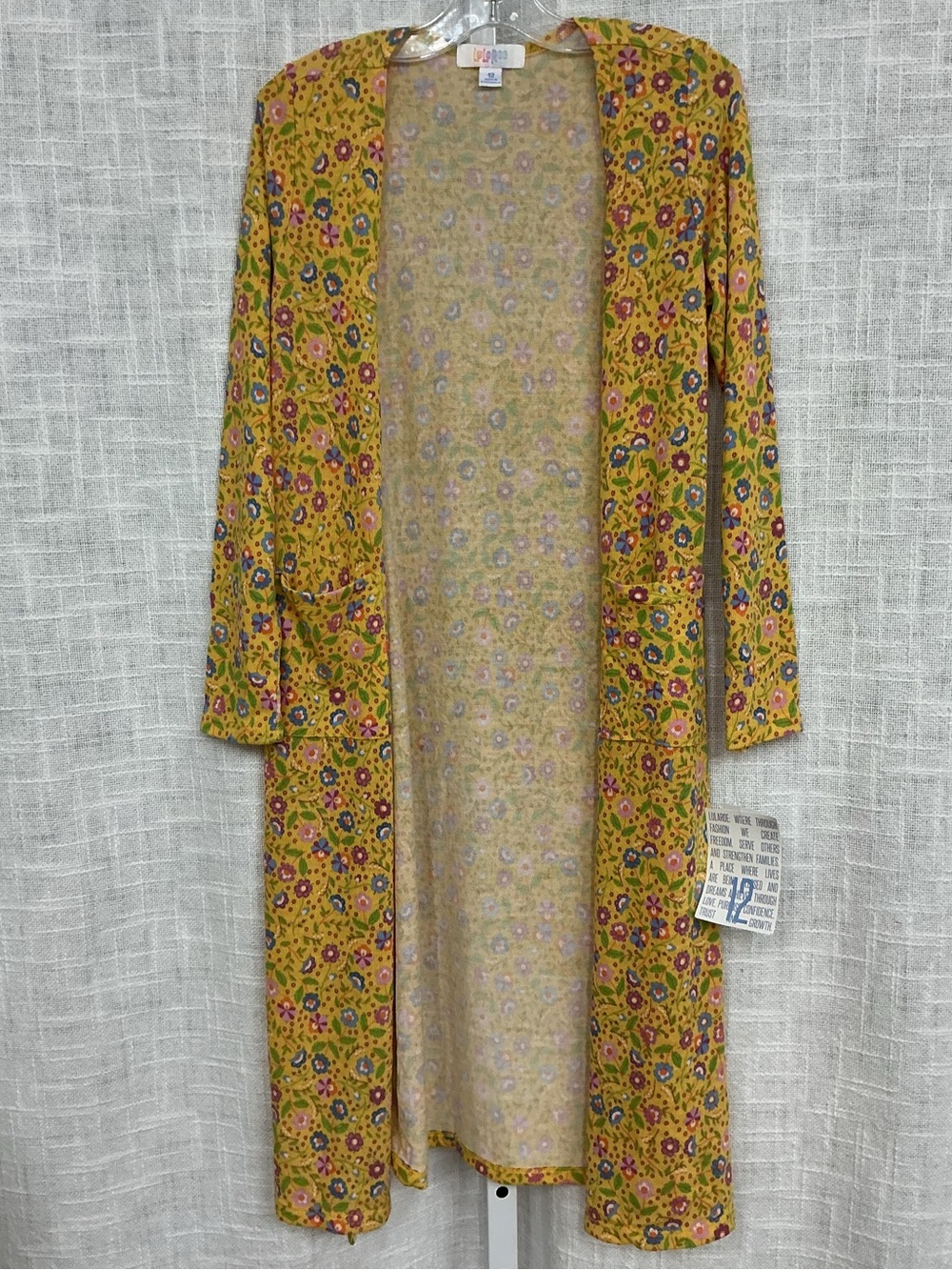 Girls LuLaRoe Sariah Mustard Yellow Floral Open-Front Duster